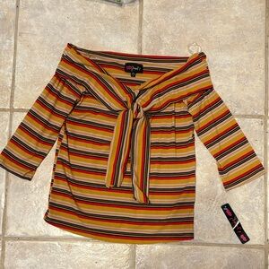 6/$20 NWT Poof! Striped Off-Shoulder Tie-Front Top Girl's Large